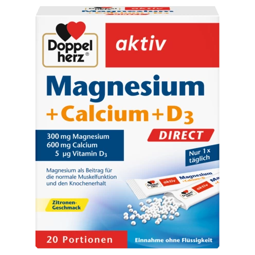 Abbildung der Produktverpackung Doppelherz aktiv Magnesium + Calcium + D3 DIRECT Frontansicht